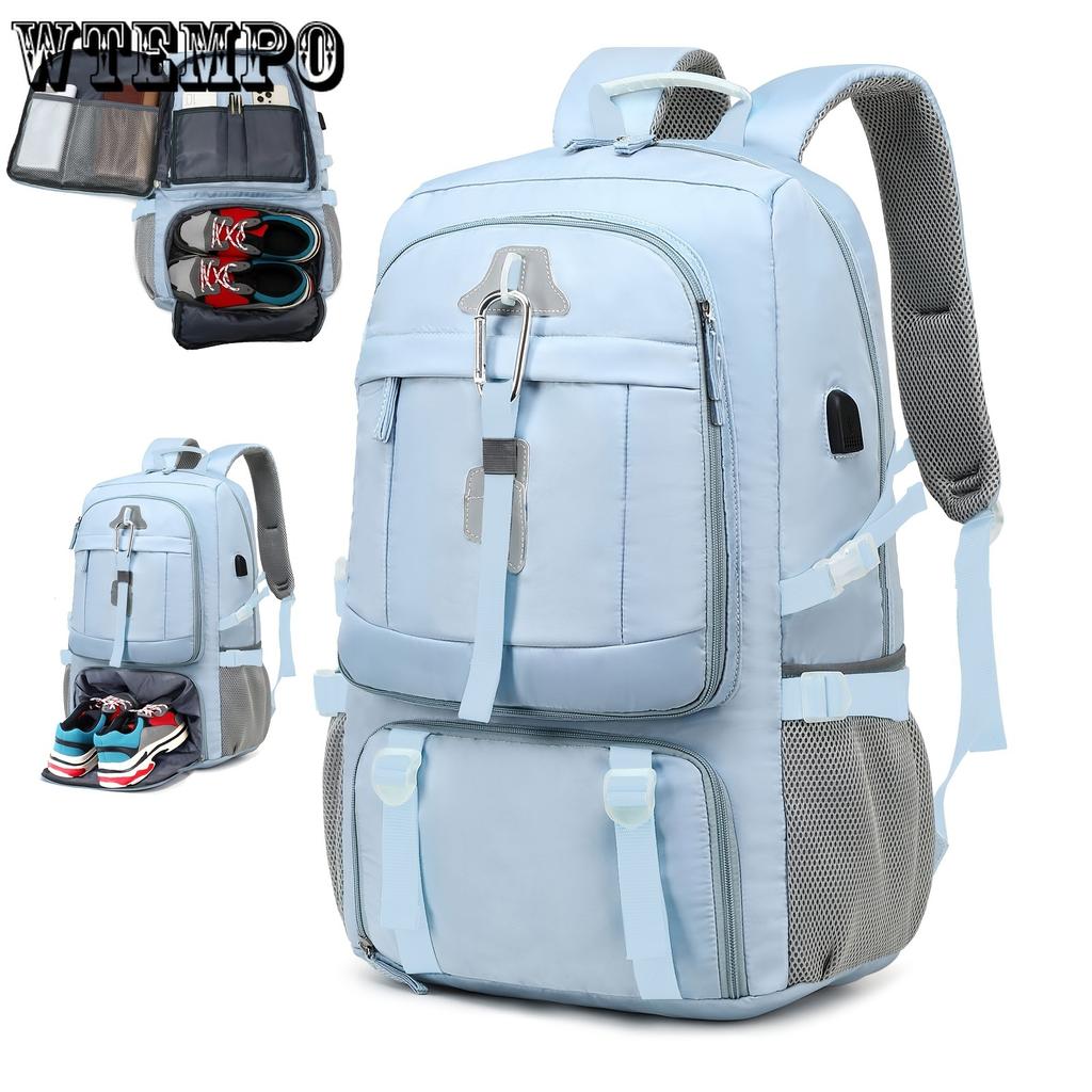 Spacious 17-inch Laptop Backpack For Travel, Camping, And Outdoor Activities, With Separate Compartment For Shoes, Suitable For Both Men And Women.