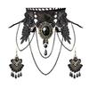 Black Choker Lace Necklace with Bracelet and Earrings Set Gothic Vintage Witch Jewelry for Halloween Costume Wedding