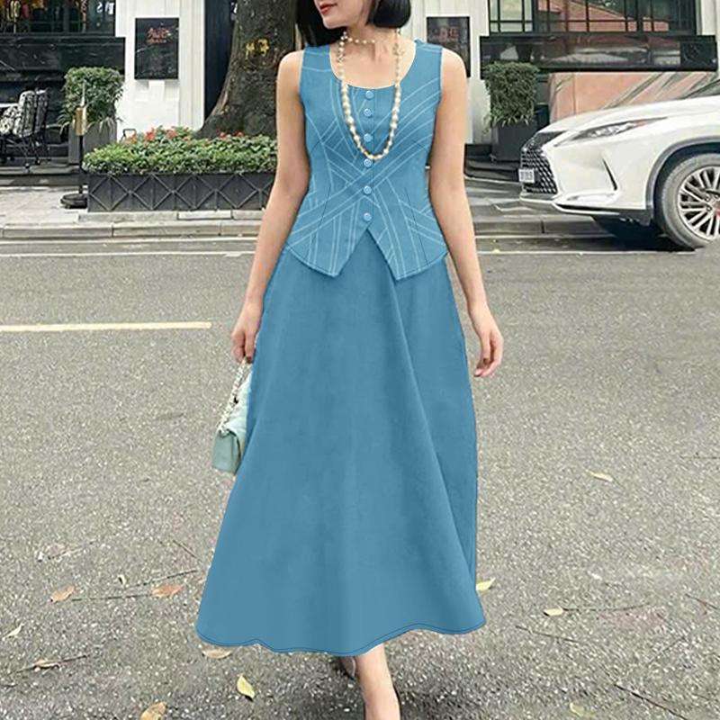 ZANZEA Women Print Tank Tops and Long Skirts Summer Two Piece Suit Sets