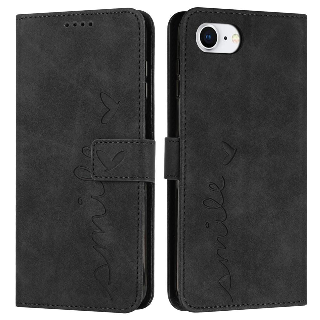 For iPhone 16e Case PU Leather Wallet Phone Cover Smile Love Heart Pattern