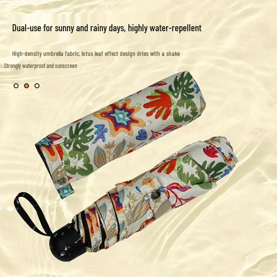 Retro Floral Dual-Use Compact Automatic Umbrella for Sun and Rain