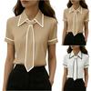 Womens Spring Tops Summer Shirts for Women Short Sleeve Office Blouse with Tie Womens Summer Tops Dressy Casual Style