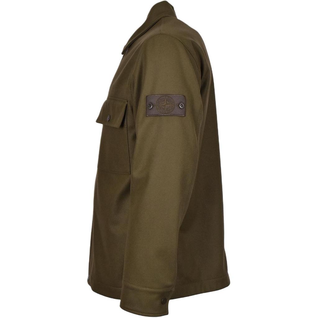 STONE ISLAND Solid Color Polo Collar Long Sleeve Single Breasted Jacket Men Jacket Olive-Green 8115120F4-V0054