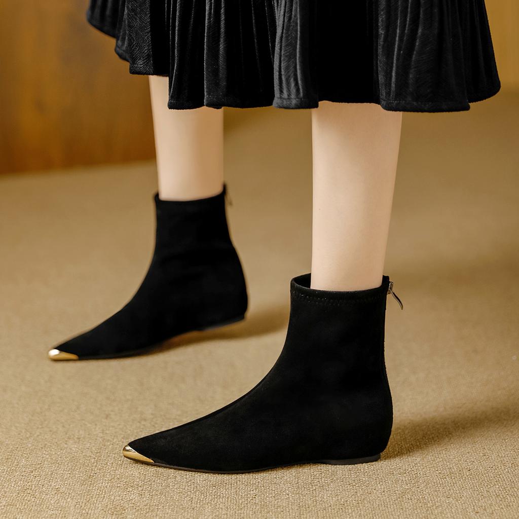 Suede Inner Height Increase Pointed Short Boots Women's Autumn and Winter New Models Are Not Tired of Feet Anti-kick Metal Head Versatile Elastic T