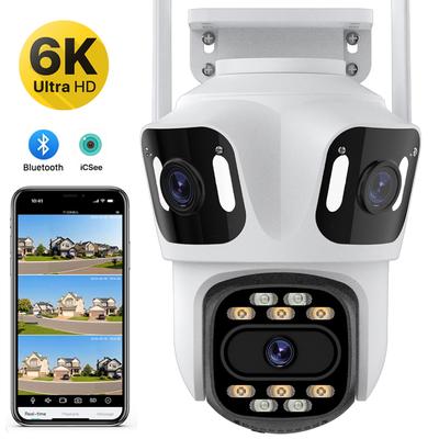 PTZ-IP-Kamera mit drei Objektiven, 6K HD, WiFi-Überwachungskamera mit drei Bildschirmen, automatische Verfolgung, 4K, drahtlose CCTV-Kamera mit zwei Objektiven, iCsee