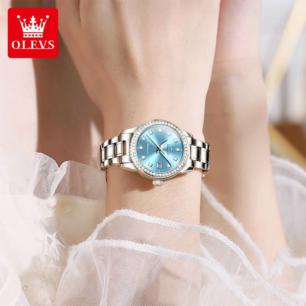 OLEVS 7003 Mechanische Damen-Kleideruhr Luxus Diamant Zifferblatt Kalender Wasserdicht Leuchtend Damen Armband Armbanduhr Elegant