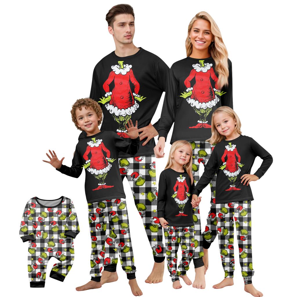 Print Cute Family Set Pajamas, Home Clothes, Family Set Long Sleeve Top Pants Set