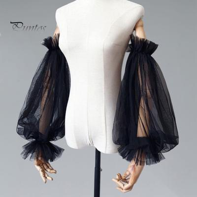 1 Pair Bride Mesh Arm Sleeves Thin See-through Gloves Long Pleated Ruffle Sleeves Bridal Dress Accessories for Weddings Events