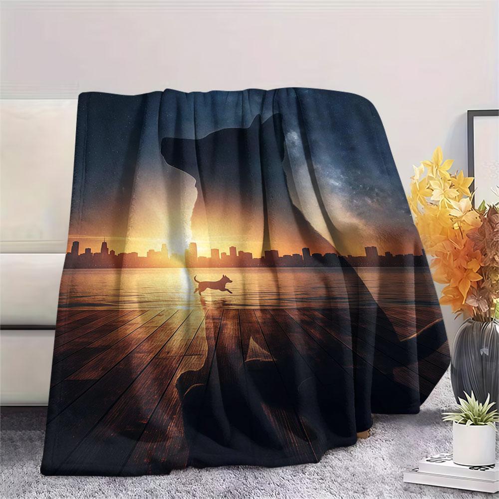 1Pc DoublevisionDogs Print Flannel Blanket, High quality Comfortable for All Seasons, Home Decor, Warmth and Comfort, Perfect for Christmas Gifts