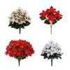Yousheng Artificial Poinsettia Bouquet with Green Leaves 4 Fork UV Resistant Fake Silk Flower Home Table Centerpiece Indoor Outdoor Faux Bloom