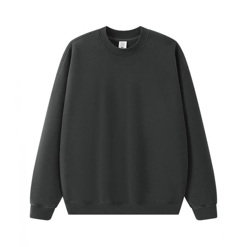 Herren Oversized Uni Farbe Fleecegefüttert Rundhals Sweatshirt Herbst Winter Lässig Streetwear Unisex