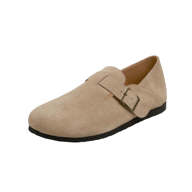 

Sheepskin version, grape mother spring new felt flat bottom big round head Birkenstocks bag head flat bottom women s shoes genuine leather 40