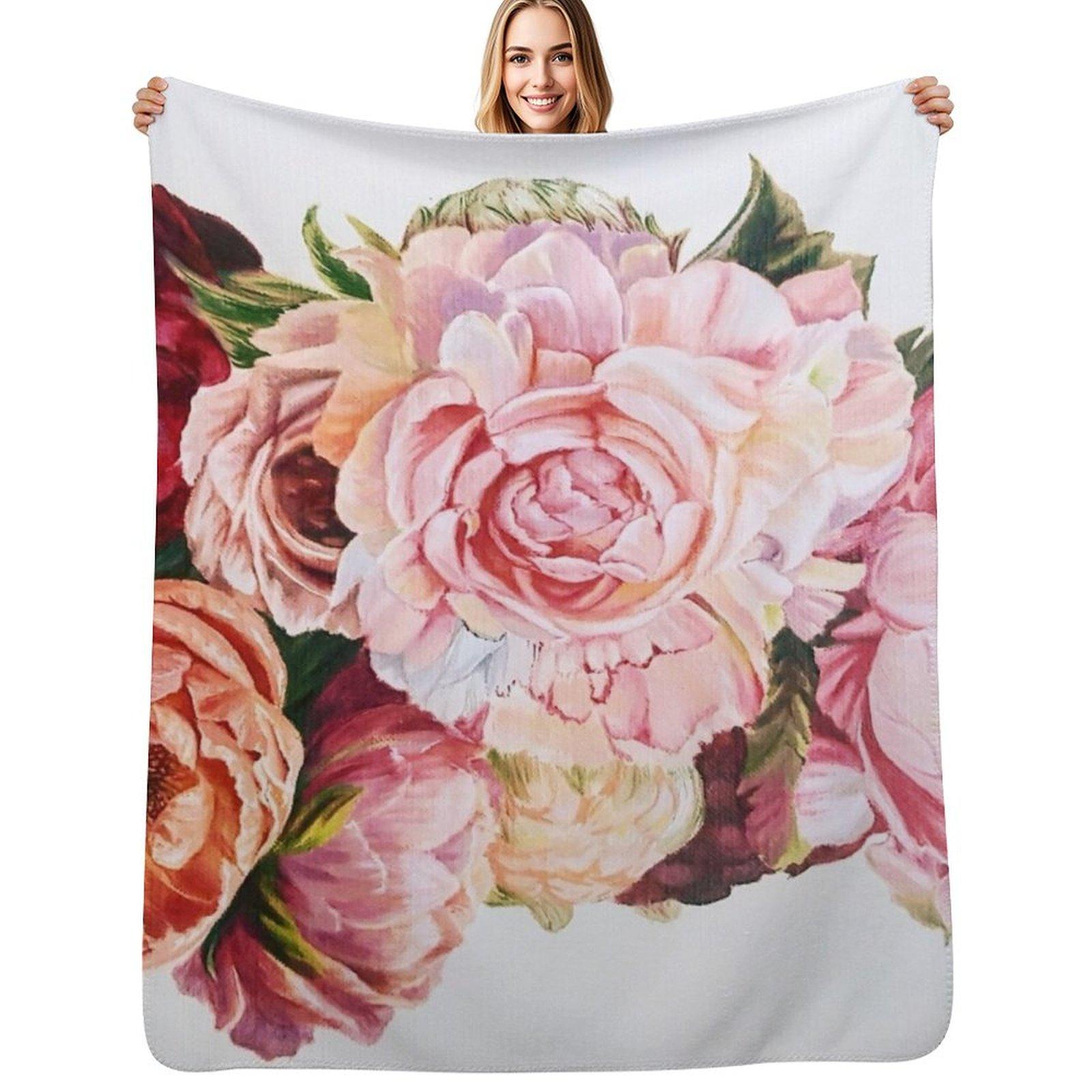 Peonies Throw Blanket Stylish Warm Blanket for Living Room Bedroom 102x76cm(40x30in)