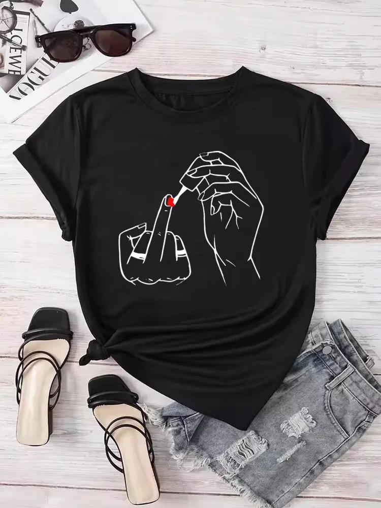 

Womens Casual TShirt Short Sleeve Comfort Fit with Heart Floral Print Simple Design Showing Natural and Elegant Style Tops S