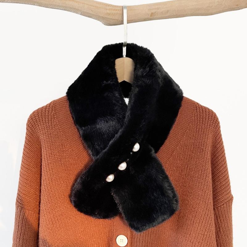 Soft waxy wind thickened solid color fluffy scarf to keep warm imitation Rex rabbit hair cross scarf plush collar women