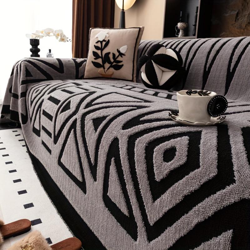 

1 piece modern geometric plush sofa cover - a versatile, dust-proof, pet-friendly sofa protector suitable for all seasons