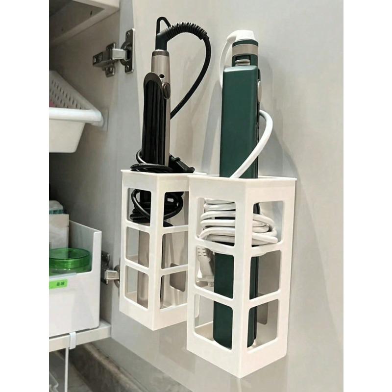 

1pc No-Drill Wall Mounted Hair Tool Organizer - Adjustable Height Storage Rack For Hair Dryer, Curling Iron & Straighteners White разноцветный