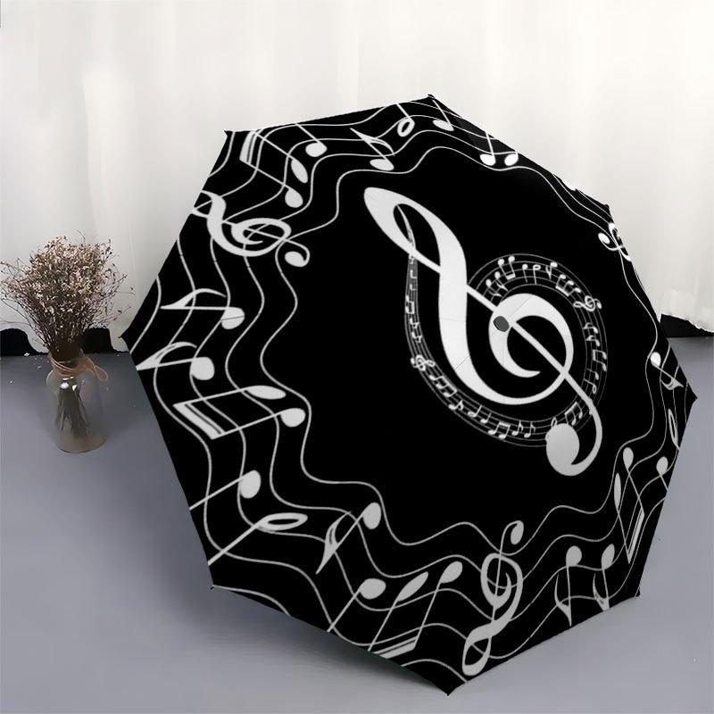 Music Notes Treble Clef Vinyl Record Design Sticker DecalUmbrella with Cute Design,Portable 3-Fold Compact Umbrella for Men&Women,Valentine'