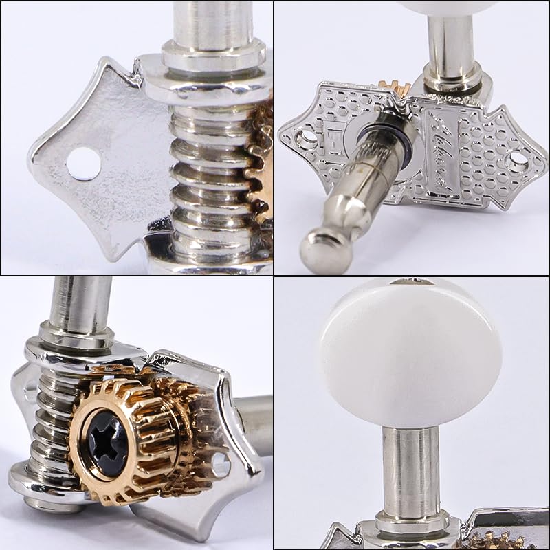 Ogdni 2R2L White Plated Guitar Tuning Pegs Machine Head Gear Ratio for Ukulele Guitar Bass Tuning Key Machine Head Replacement Tuners, 119 4-String