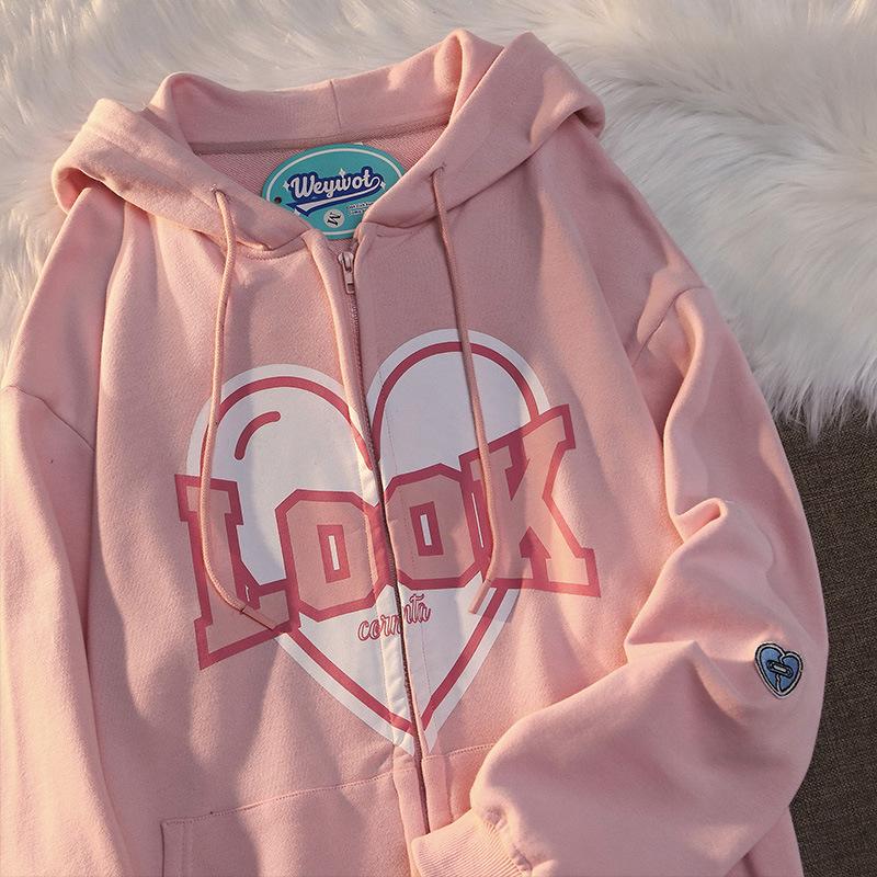 

Осенняя женская мода с буквенным принтом в стиле хип-хоп, свободная толстовка на молнии с капюшоном M белый