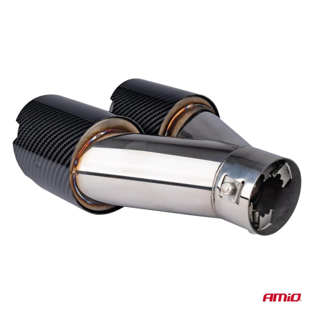 Exhaust Muffler Tip Stainless Steel Double Left Carbon Amio-04069