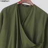 INCERUN Oversized Men V Neck Short Sleeve Solid Color Casual Loose Irregular T-shirts Tops