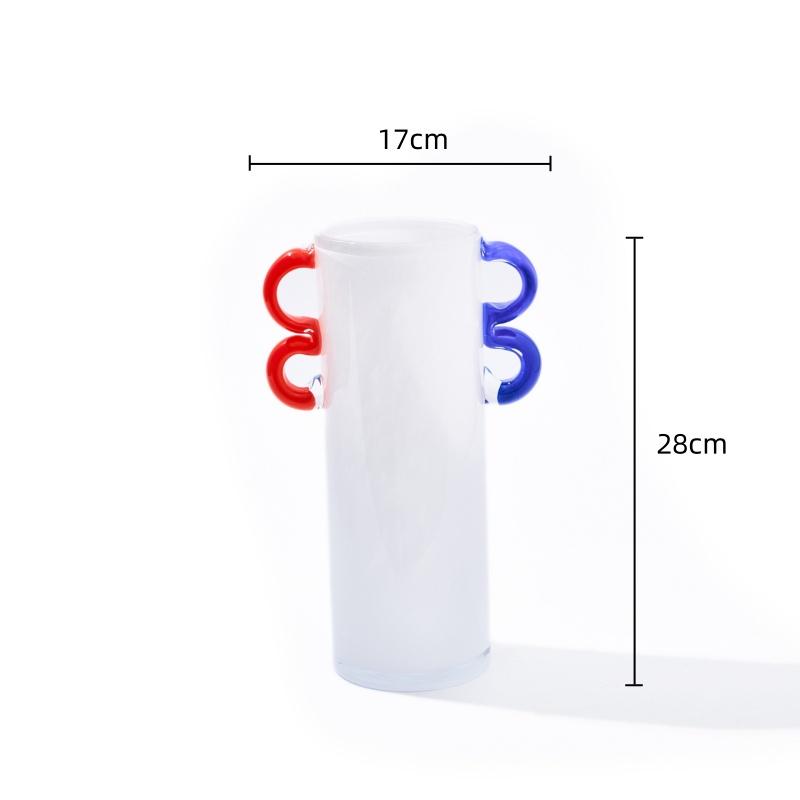 

Creative Handcrafted Colorful Handle Glass Vase Straight-tube Flower Vase Hydroponics Terrarium Home Decoration Accessories