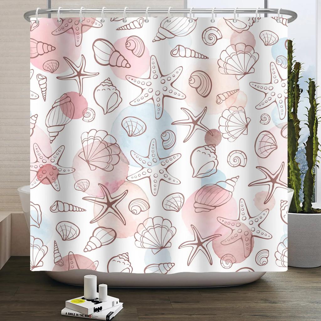 Sea Animals Shower Curtains Cute Dolphin Jellyfish Turtle Starfish Shell Coral Bathroom Bath Curtain Bathtub Privacy Partition