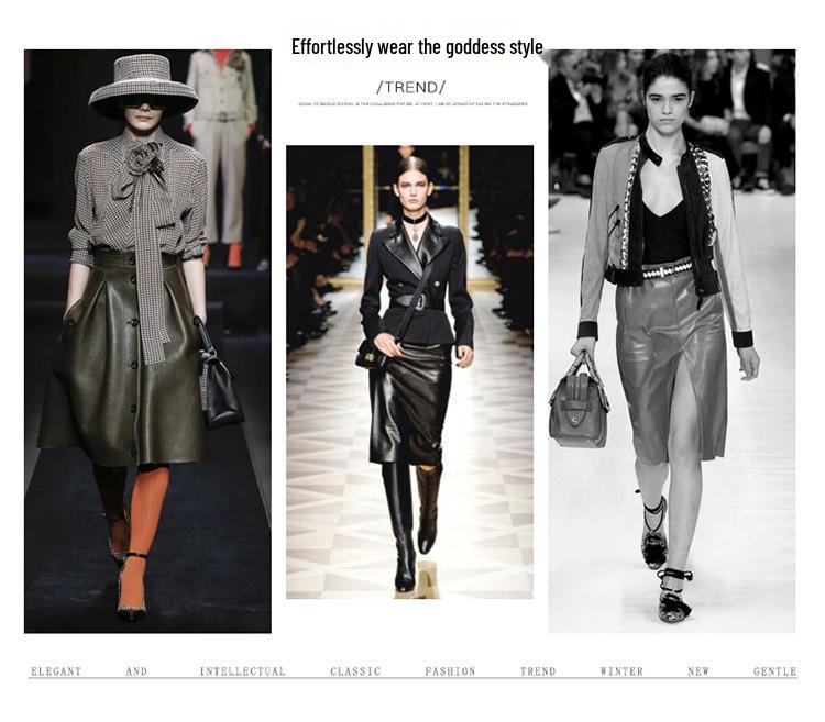 Women's Genuine Leather High Waist Midi Skirt - Autumn 2025 A-line Lambskin Umbrella Skirt