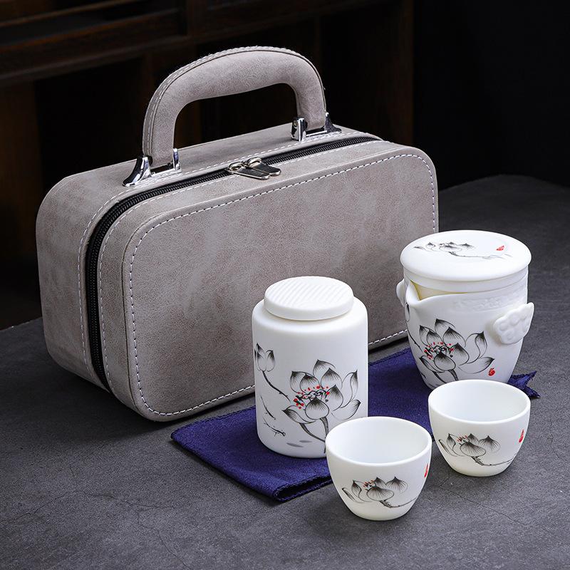 Ceramic Express Cup, Vegetarian Suet Jade Porcelain, Portable Travel Tea Set, Business Mid-Autumn Festival Gifts