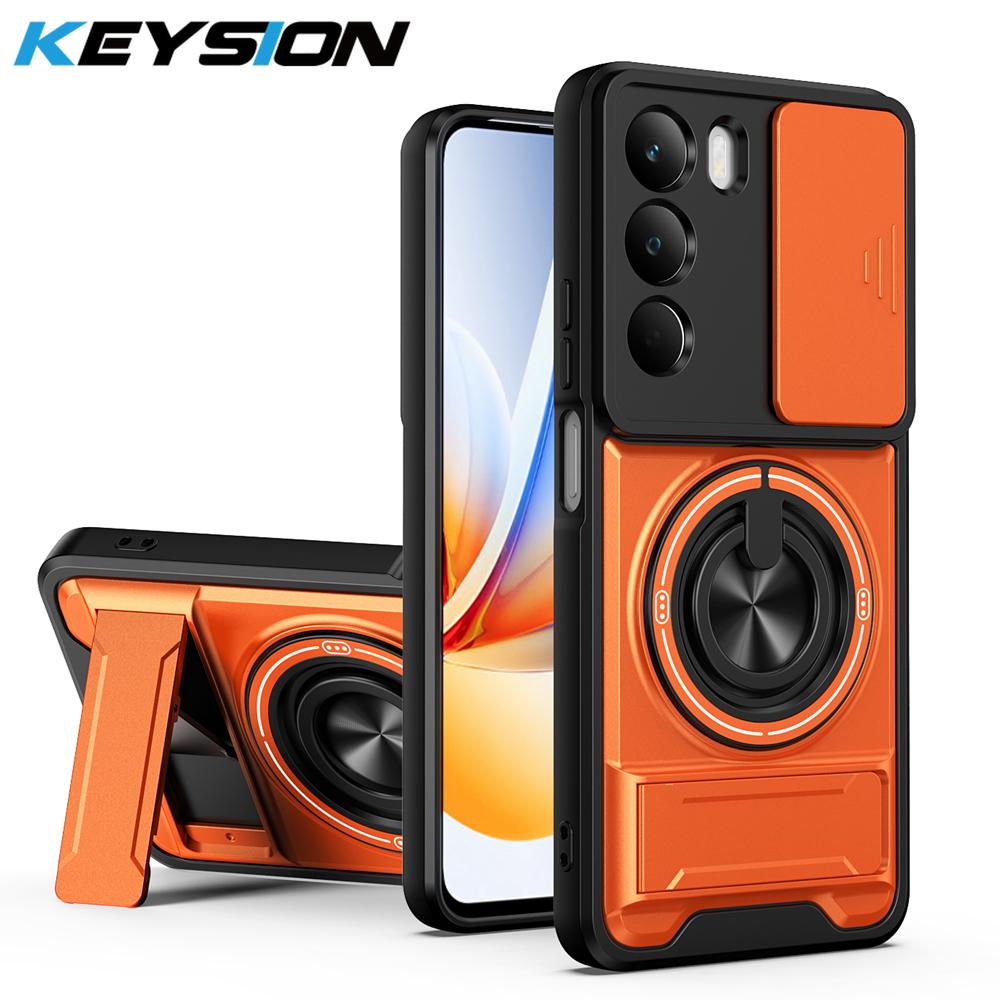 

KEYSION Magnetic Phone Case for OPPO Realme C71 C75 4G Slide Camera Protection Upright Kickstand 360 Ring Shockproof Back Cover for Realme C75 помаранчевий