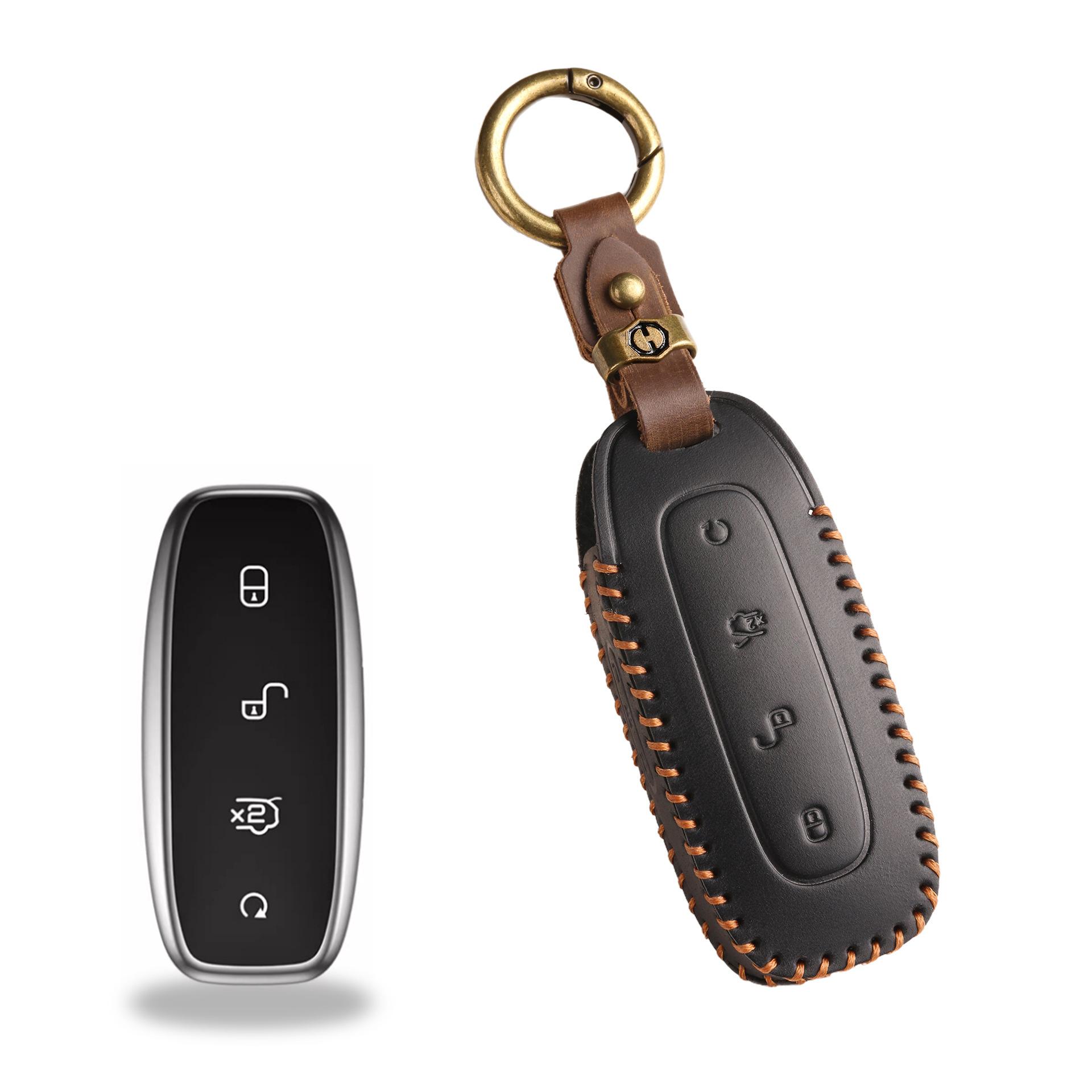 

Подходит для 2022 Tengshi d9 чехол для ключа dm-i чехол ev Tengshi D9 специальный чехол-кольцо для ключа автомобиля, натуральная кожа мужской чёрный