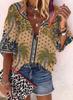 #Fashion Summer Women's Stand-Up Collar Loose Button Retro Printed Casual Shirt