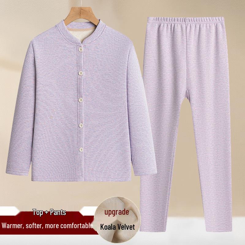 Warmer Winter-Cardigan und Fleece-Unterwäsche-Set für ältere Damen