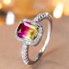 Fashion Silvery Color Rectangle Cut Rose Red Yellow Stone Ring Luxury Love Engagement Ring Wedding Jewelry
