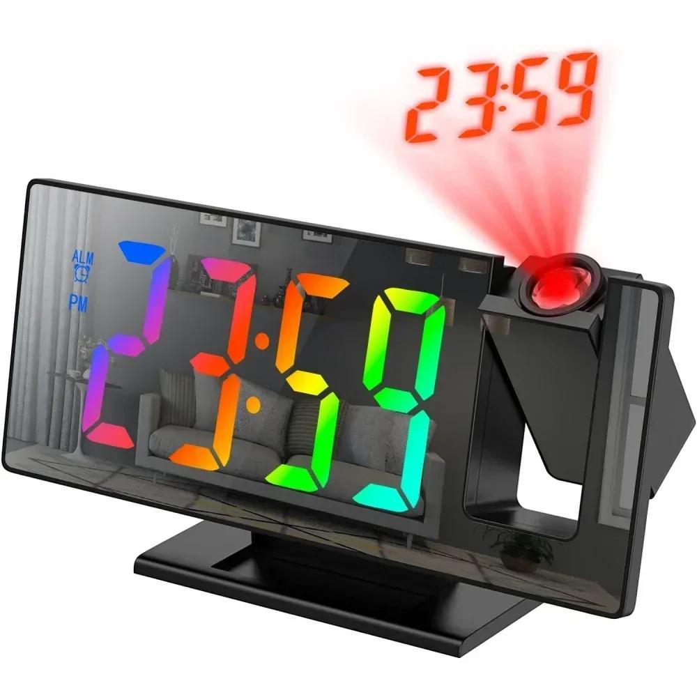 180° Rotation Projection with Time Temperature Digital Snooze Table Clock 12/24H USB Projector LED Clock