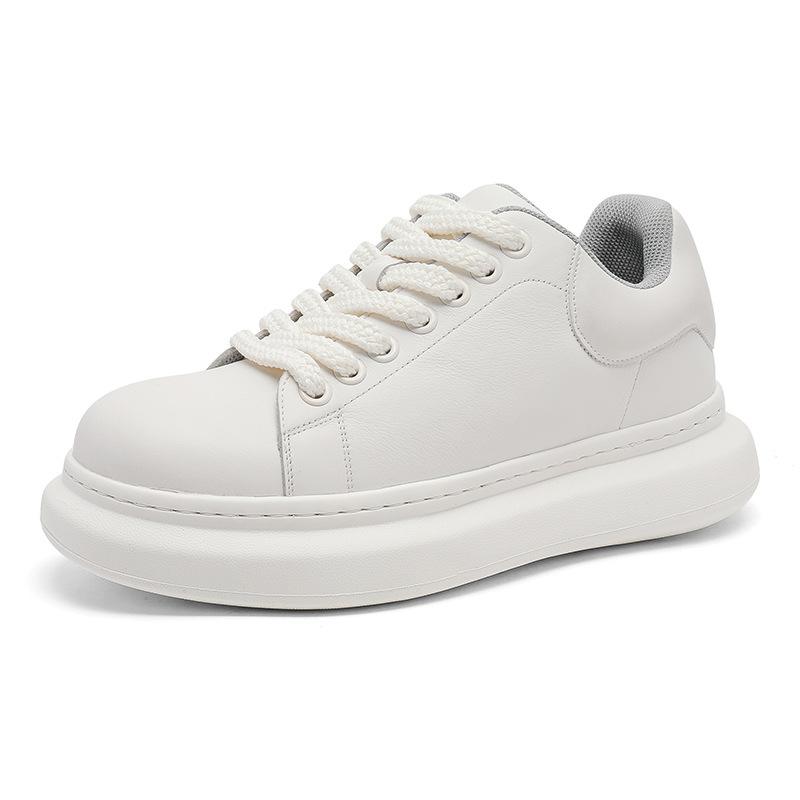 Men'S Platform White Skate Shoes, Minimalist Solid Color Invisible Height Boost Sneakers, Trendy Versatile Casual Sports Bread Shoes
