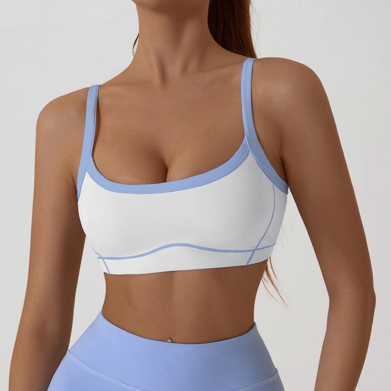 Camiseta Deportiva de Color Block con Sensación Nude Europea y Americana - Chaleco de Yoga y Fitness para Mujer con Hermoso Diseño en la Espalda