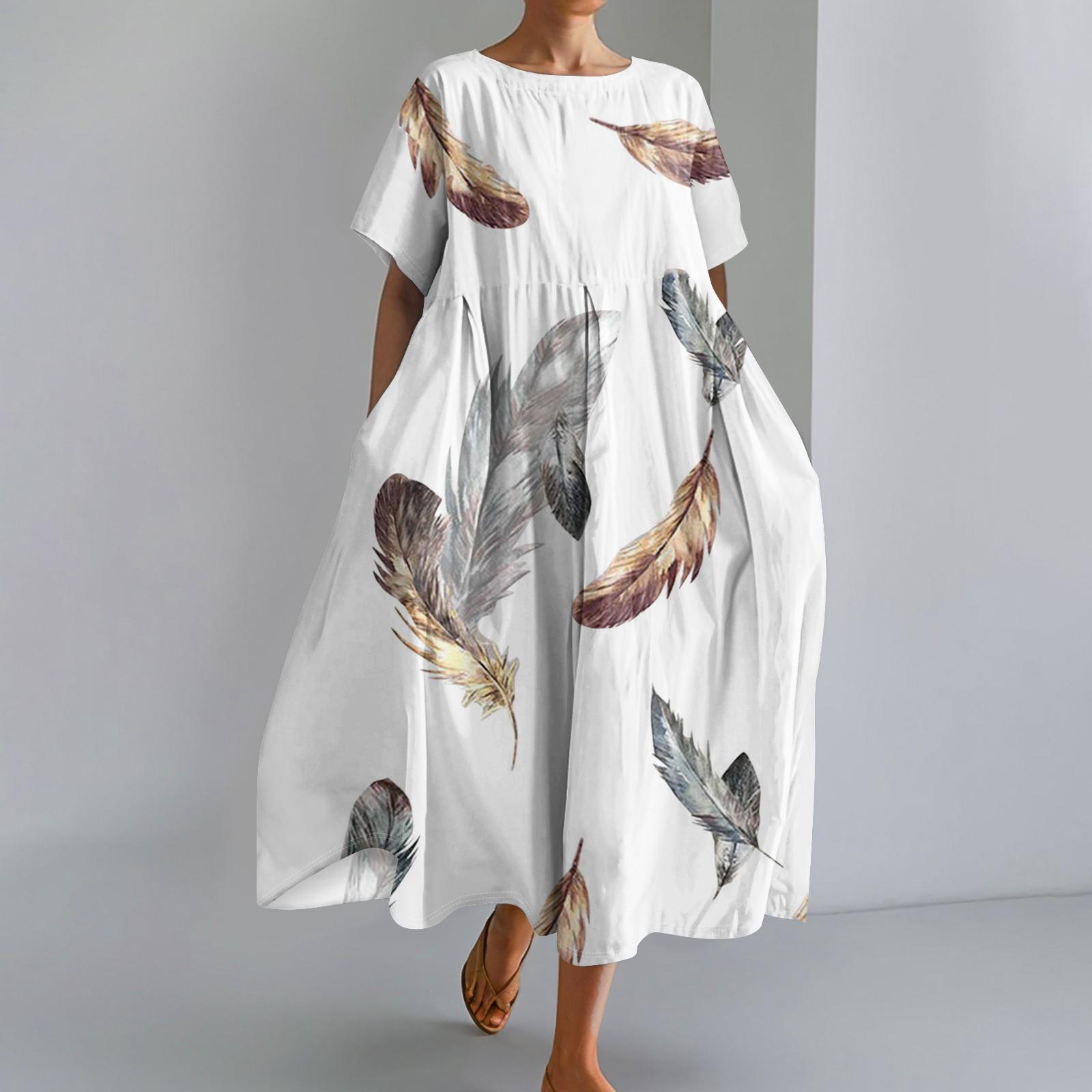 

Женское модное свободное платье с большим карманом и круглым вырезом с градиентным принтом и короткими рукавами XL жёлтый