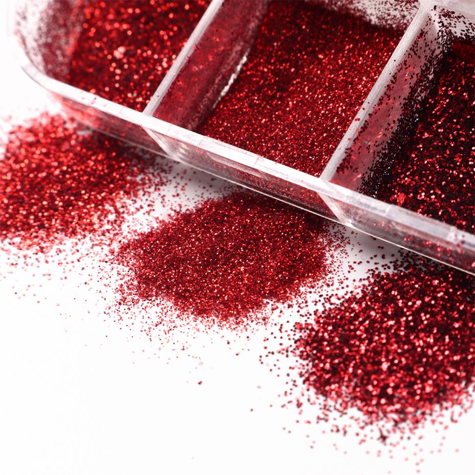 Xiaomi 12 Grids Red Reflective Nail Glitter Sequins Sugar Nail Powder Mixed Heart-shaped Sequins Design for Valentine's Day Nail Decor