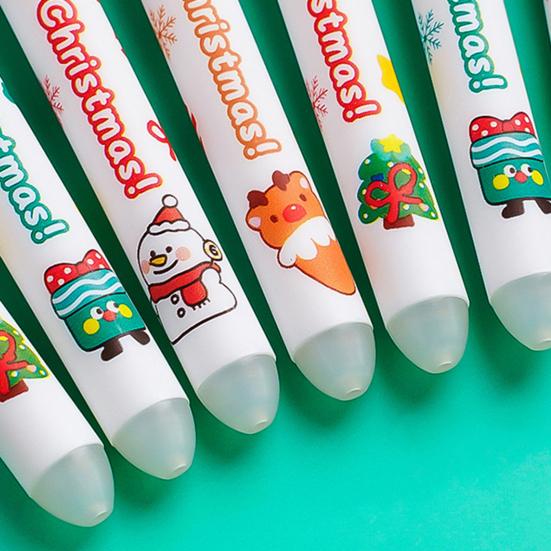 4Pcs Christmas Erasable Pens Santa Snowman Reindeer Patterns Gel Pens 0.5mm Refillable Writing Pens School Office Supplies