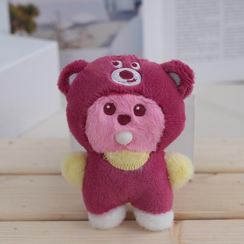 

Adorable Plush Bubble Blowing Doll Toy With Cute Beaver Costume In Strawberry Bear Design Red Open Eyes