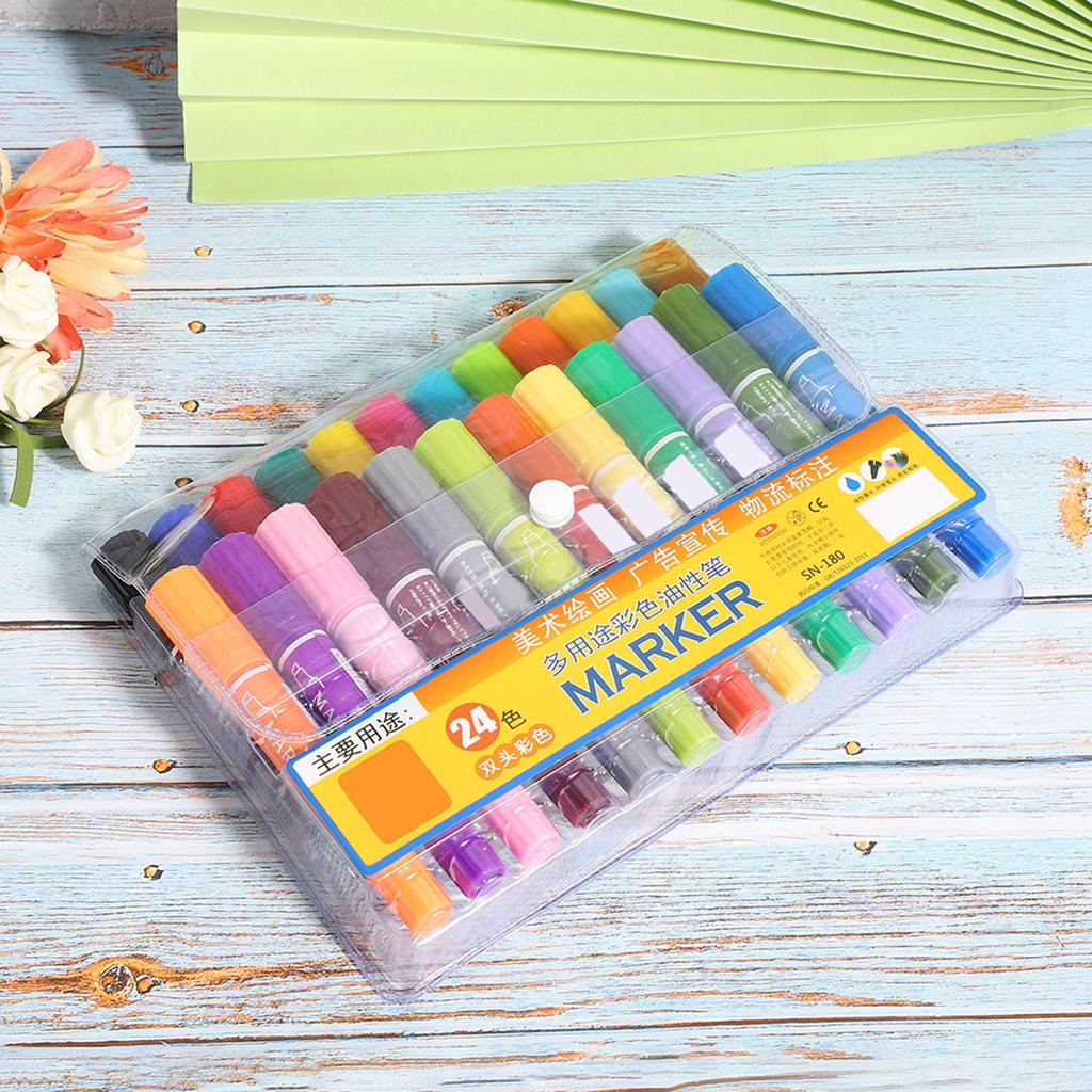 Marker Set Double Headed 24 Color Oily Marker Multipurpose Plastic Student Painting Tools