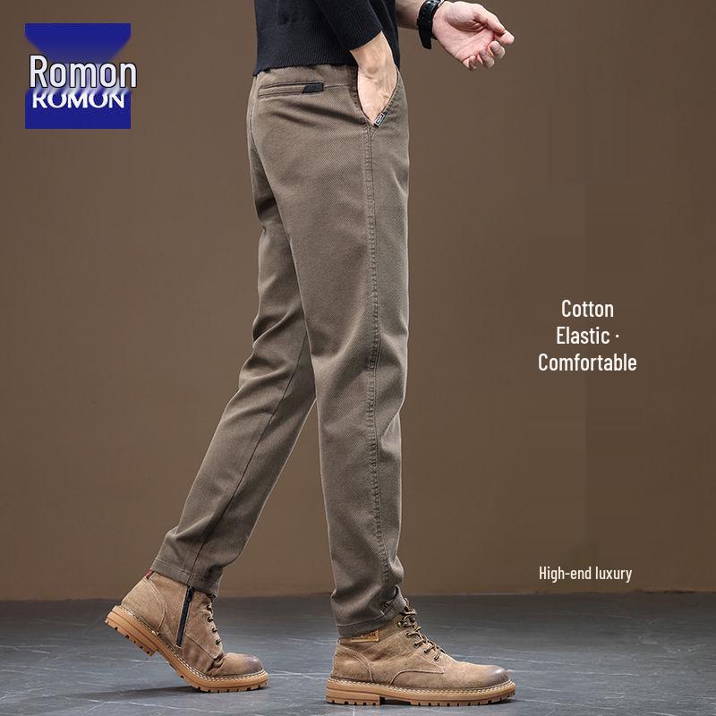 Romon 2025 Men's Casual Loose Straight-Leg Pants - Versatile Stretch for Spring/Autumn/Winter