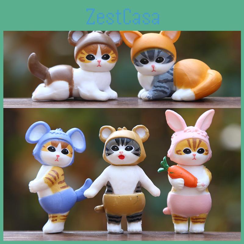 Action Figure Cat Model Collectible Toy With Bunny Ears Cute Animal Decor Gift