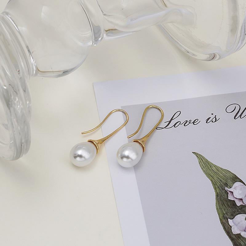 Women's Classic Teardrop Dangle Pearl Earrings - Retro Korean Style Jewelry