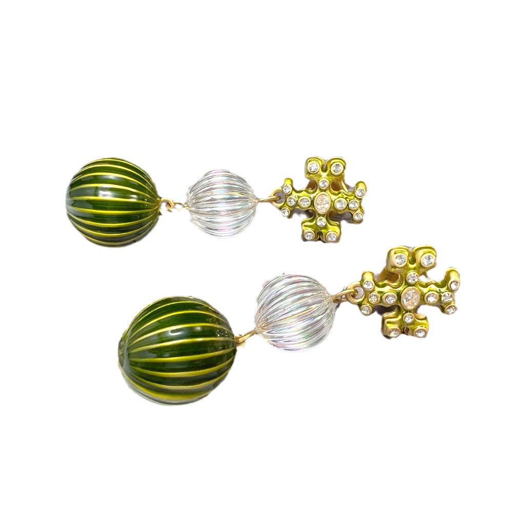 TB Retro Earrings: High-End, Light Luxury with Gold-Plated Copper, Ceramic Beads, European and American Medieval Style