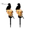 Horror Themed Yard Landscape Ornaments LED Solar Crow Skull Light, Waterproof Halloween Pathway Gothic Decorative Stakes for Flowerbeds on Skeleton