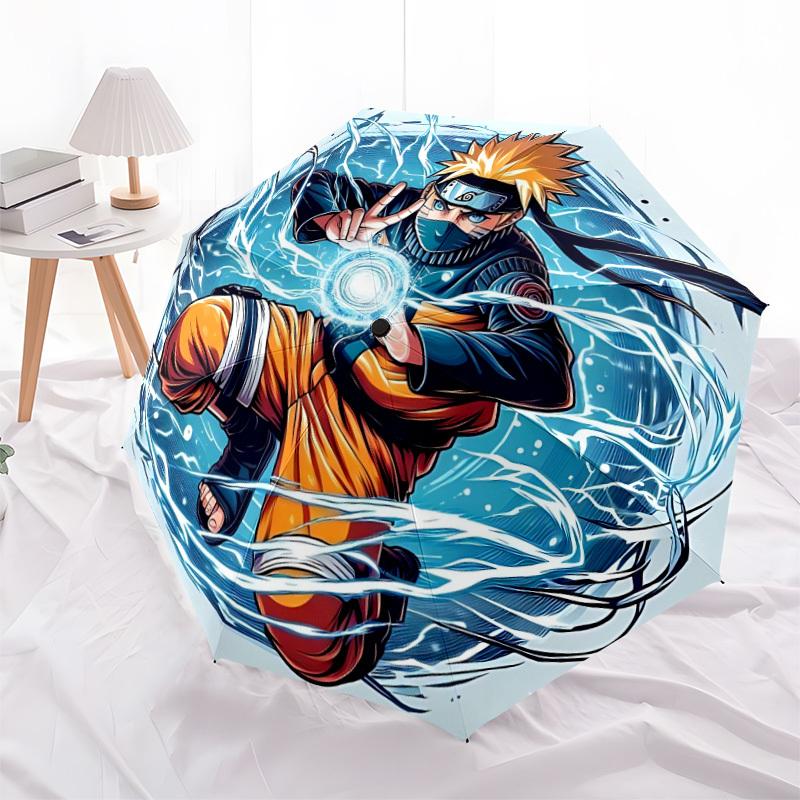 1pc Naruto Lightning Automatic Open/Close Folding Umbrella, Windproof 8 Rib Construction, Lightweight Travel Umbrella for Women/Men,a0902058