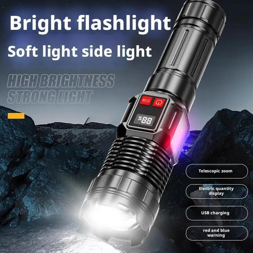 Rechargeable LED Flashlight Zoomable Torch with LCD Display 6 Modes Powerful Flashlight Fishing Camping Lantern Long Range Portable Accessories